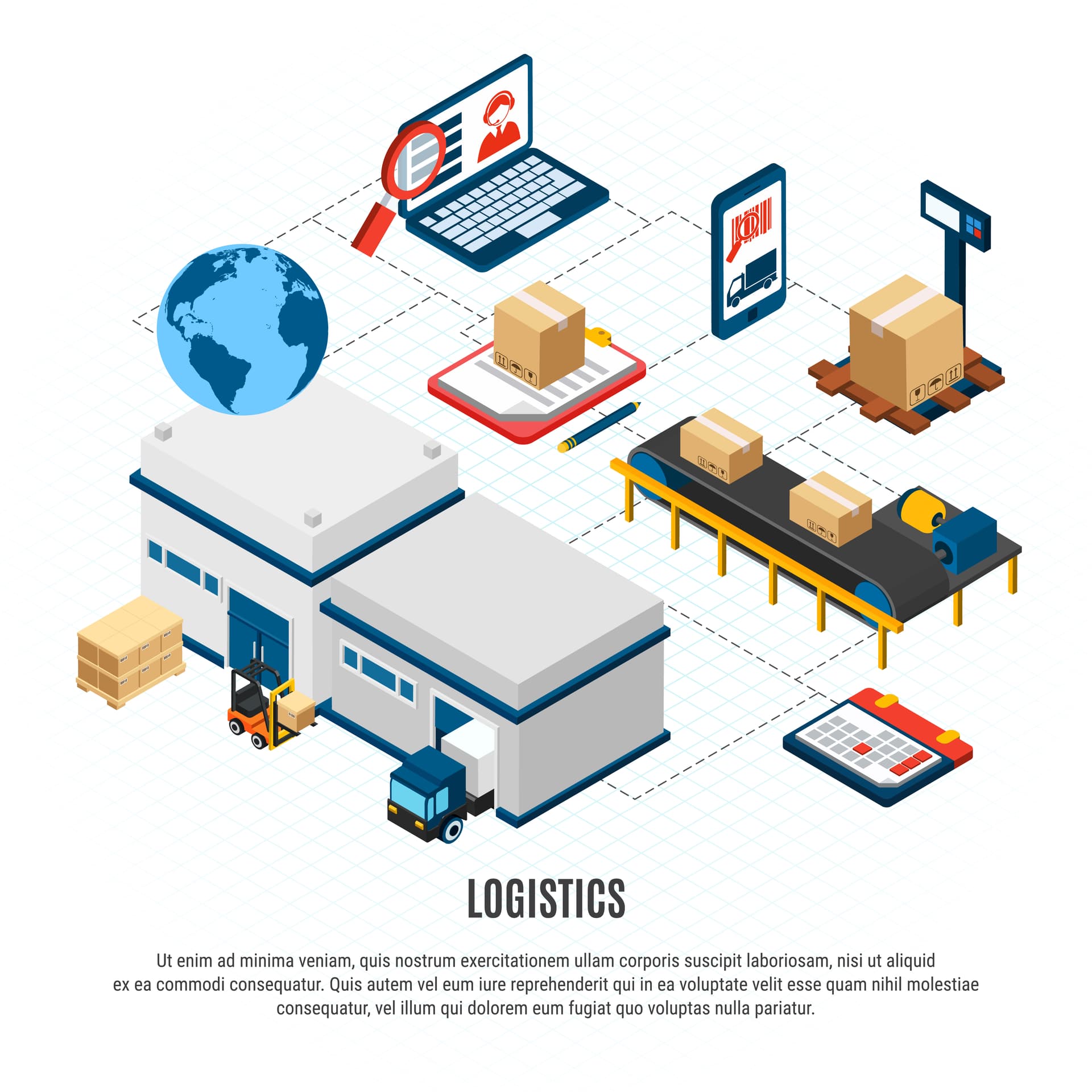 Isometric warehouse logistics illustration